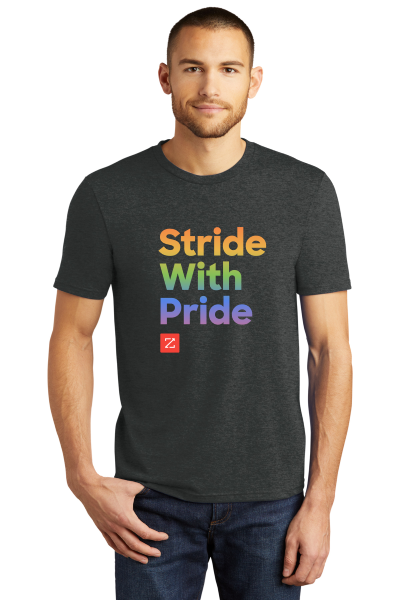 Man wearing Stride with Pride tee shirt