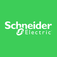 Schneider Electric logo: white words on lime green background