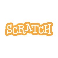 Scratch Foundation logo: word Scratch in white, outlined in orange on white background