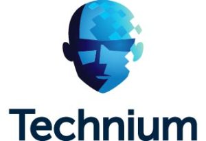 Technium logo: blue, graphic head/face and the word Technium