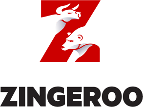 Zingeroo logo: Red z with two white bulls heads and the word Zingeroo in black. All on white background